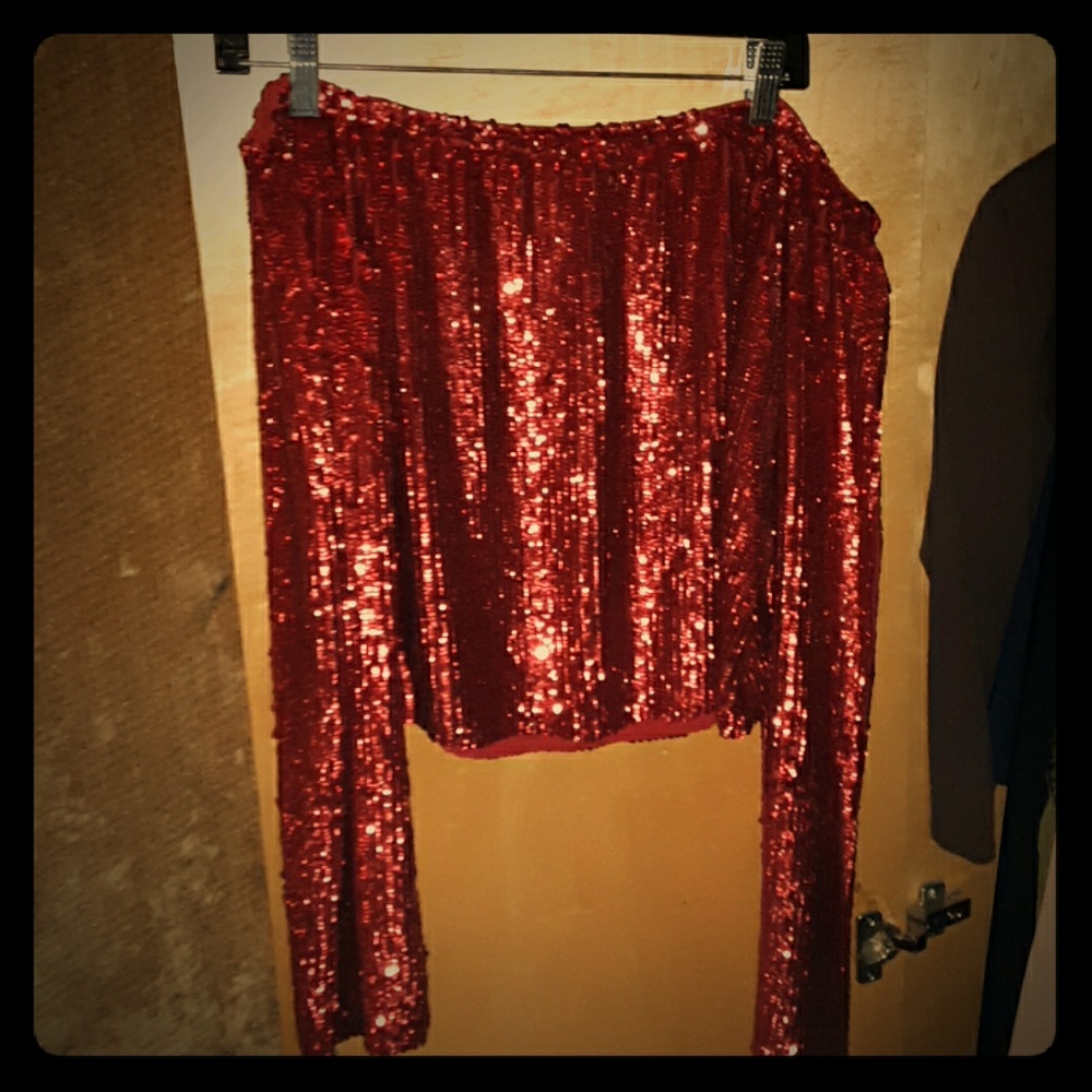 Sequence red long sleeve designer top
